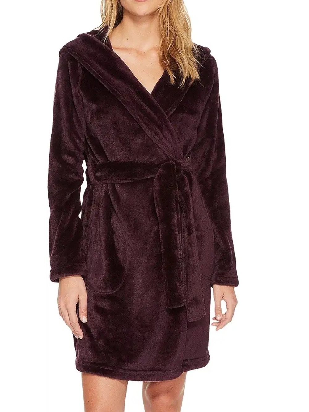 UGG Miranda Plush Hooded Robe Purple Size L Belted Fleece